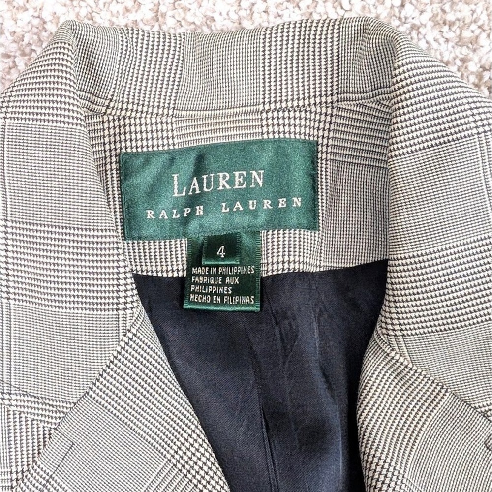 Lauren Ralph Lauren Womens Blazer Size 4 Gray Plaid Single Breasted FLAWED - Picture 3 of 8